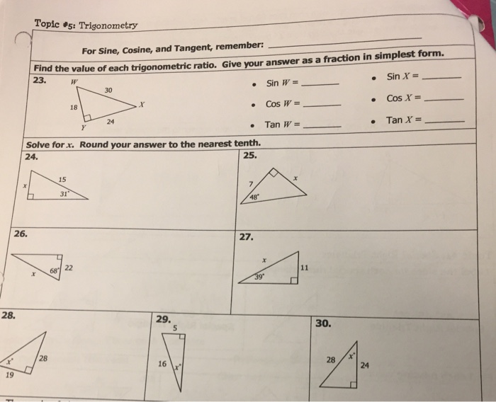 Give each trigonometric ratio as a fraction in simplest form