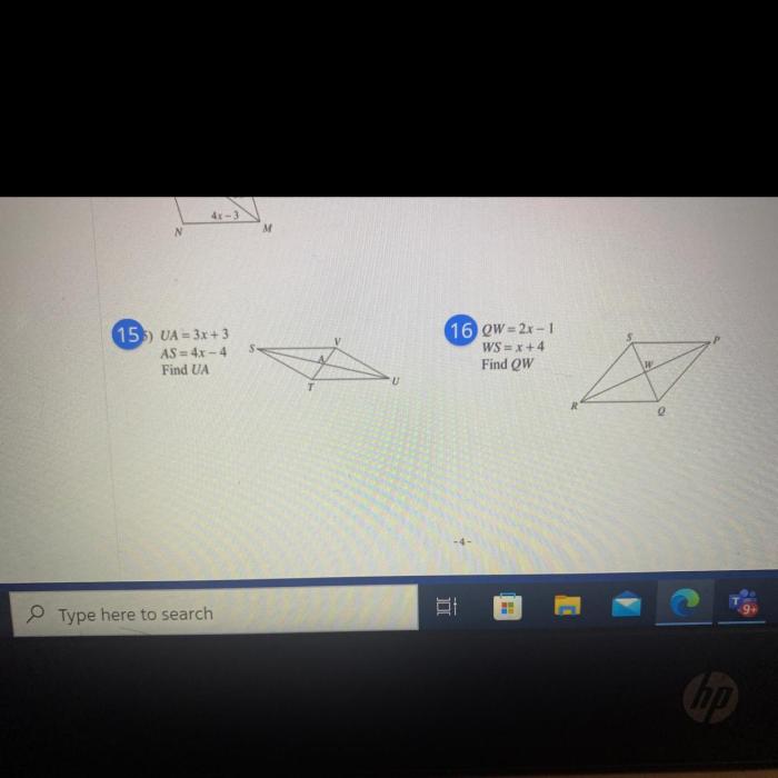 Find the measurement indicated in each parallelogram answer key